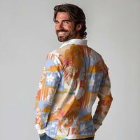 Hawaiian and Japanese Culture Together Long Sleeve Polo Shirt Palaka Japanese Art and Tropical Motif Tribal Patchwork LT03 - Polynesian Pride
