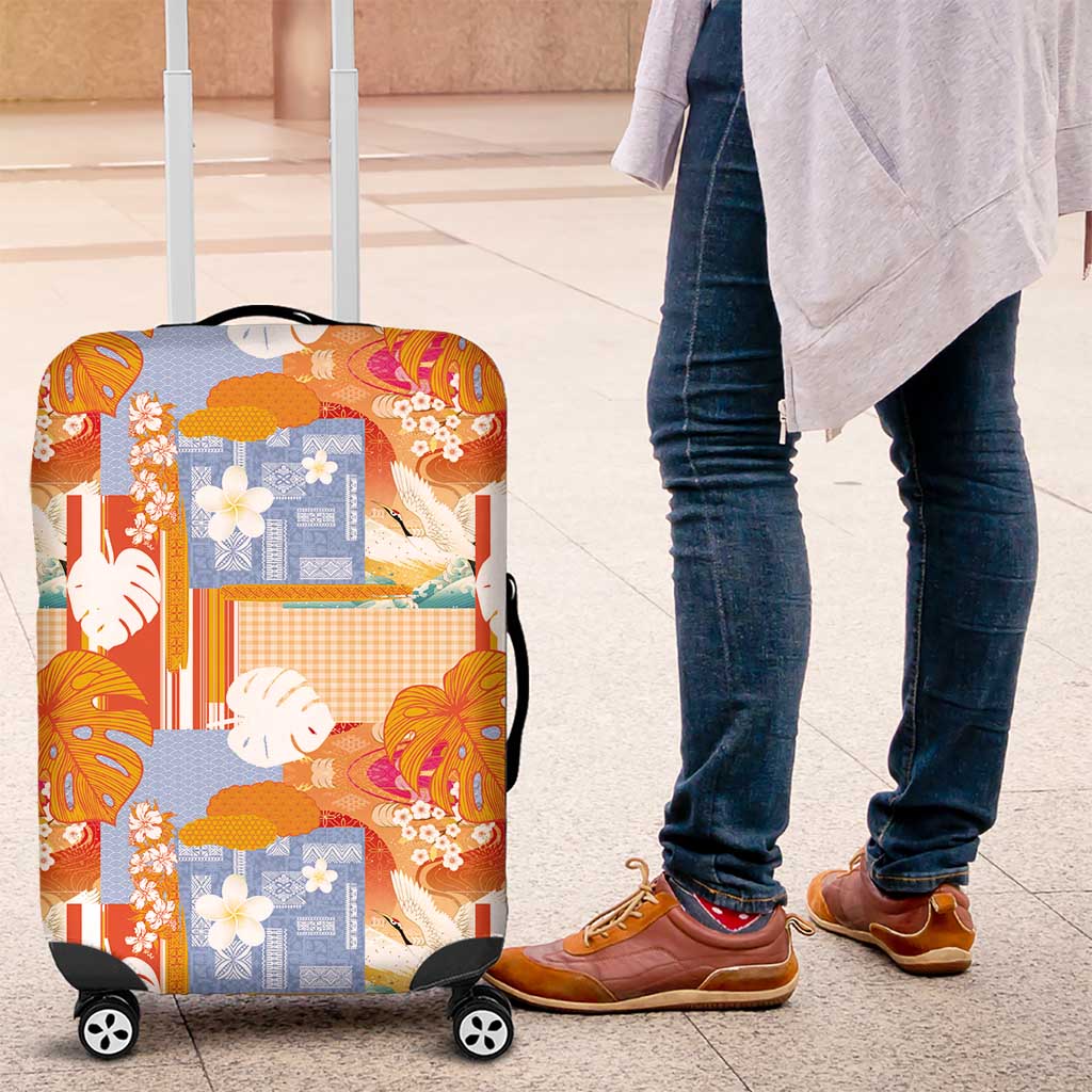 Hawaiian and Japanese Culture Together Luggage Cover Palaka Japanese Art and Tropical Motif Tribal Patchwork LT03 Multicolor - Polynesian Pride