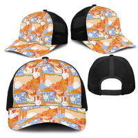Hawaiian and Japanese Culture Together Mesh Trucker Cap Palaka Japanese Art and Tropical Motif Tribal Patchwork