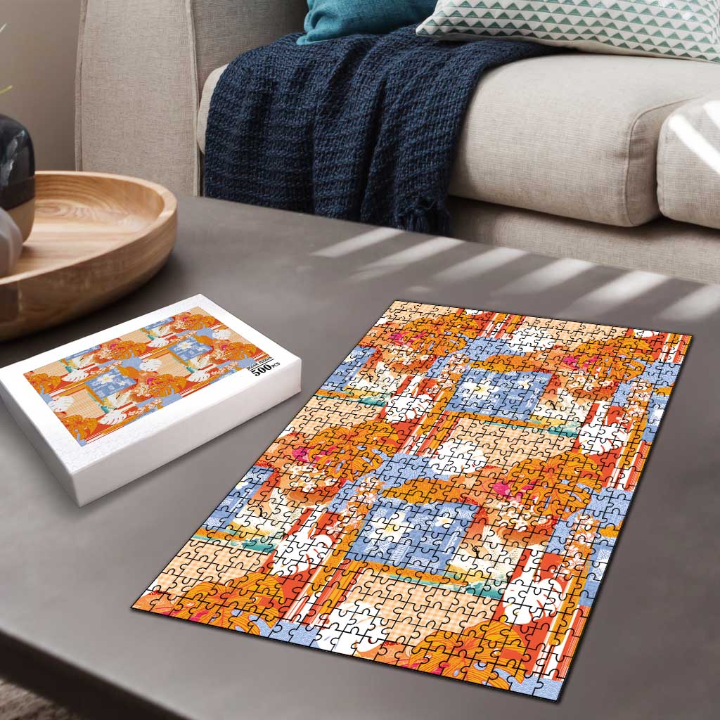 Hawaiian and Japanese Culture Together Puzzle Palaka Japanese Art and Tropical Motif Tribal Patchwork