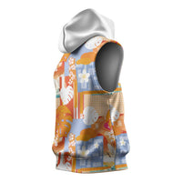 Hawaiian and Japanese Culture Together Sleeveless Hoodie Palaka Japanese Art and Tropical Motif Tribal Patchwork LT03 - Polynesian Pride