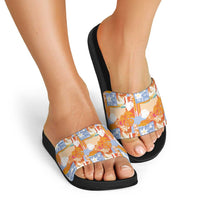 Hawaiian and Japanese Culture Together Slide Sandals Palaka Japanese Art and Tropical Motif Tribal Patchwork LT03 - Polynesian Pride