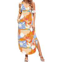 Hawaiian and Japanese Culture Together Summer Maxi Dress Palaka Japanese Art and Tropical Motif Tribal Patchwork LT03 Women Multicolor - Polynesian Pride