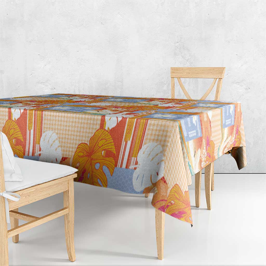 Hawaiian and Japanese Culture Together Tablecloth Palaka Japanese Art and Tropical Motif Tribal Patchwork