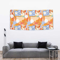 Hawaiian and Japanese Culture Together Tapestry Palaka Japanese Art and Tropical Motif Tribal Patchwork