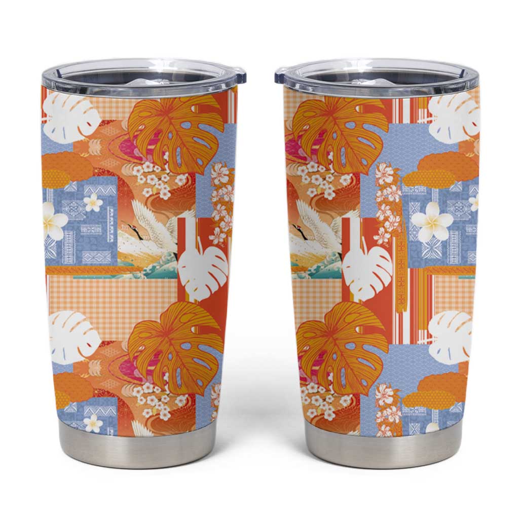 Hawaiian and Japanese Culture Together Tumbler Cup Palaka Japanese Art and Tropical Motif Tribal Patchwork LT03 Multicolor - Polynesian Pride