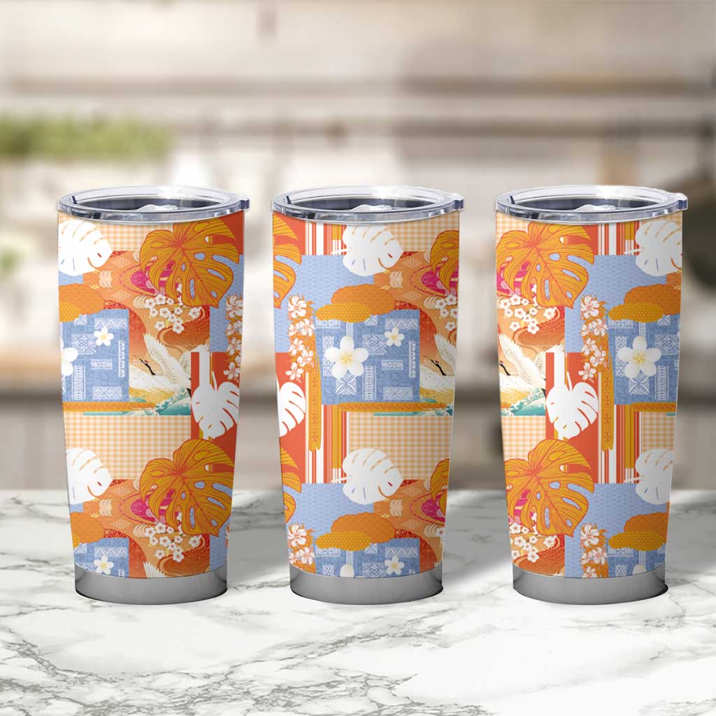 Hawaiian and Japanese Culture Together Tumbler Cup Palaka Japanese Art and Tropical Motif Tribal Patchwork LT03 - Polynesian Pride