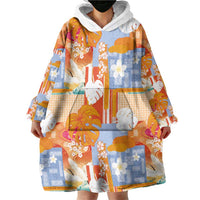 Hawaiian and Japanese Culture Together Wearable Blanket Hoodie Palaka Japanese Art and Tropical Motif Tribal Patchwork LT03 - Polynesian Pride