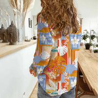 Hawaiian and Japanese Culture Together Women Casual Shirt Palaka Japanese Art and Tropical Motif Tribal Patchwork LT03 - Polynesian Pride