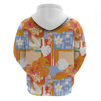 Hawaiian and Japanese Culture Together Zip Hoodie Palaka Japanese Art and Tropical Motif Tribal Patchwork LT03 - Polynesian Pride
