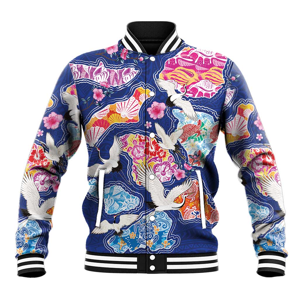 Hawaiian and Japanese Culture Together Baseball Jacket Hawaiian Archipelago Shape Sea Animals