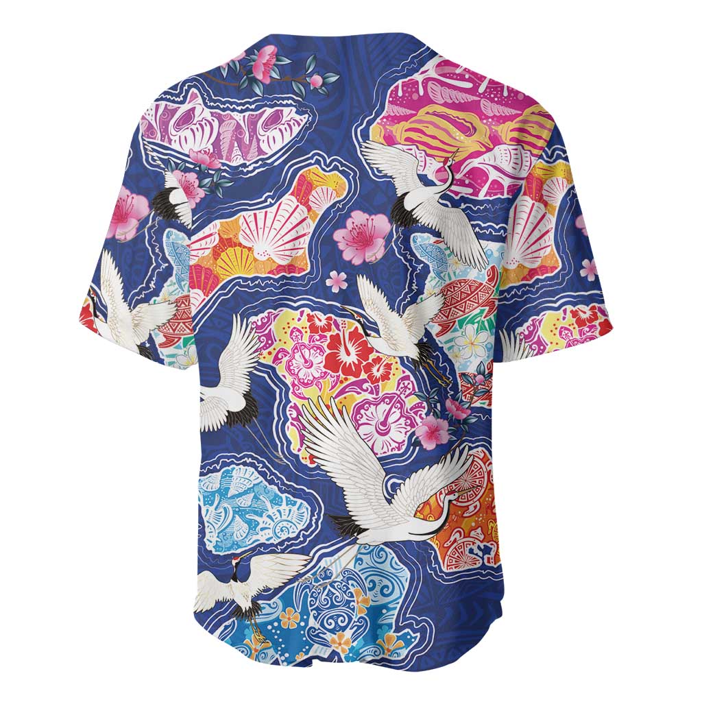 Hawaiian and Japanese Culture Together Baseball Jersey Hawaiian Archipelago Shape Sea Animals