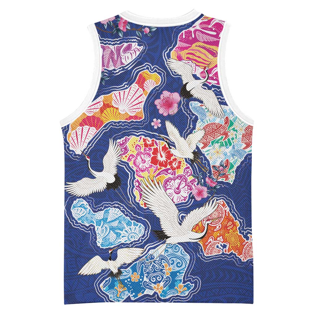 Hawaiian and Japanese Culture Together Basketball Jersey Hawaiian Archipelago Shape Sea Animals LT03 - Polynesian Pride