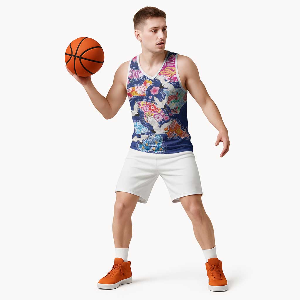 Hawaiian and Japanese Culture Together Basketball Jersey Hawaiian Archipelago Shape Sea Animals LT03 - Polynesian Pride