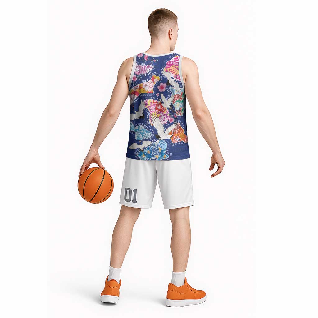Hawaiian and Japanese Culture Together Basketball Jersey Hawaiian Archipelago Shape Sea Animals LT03 - Polynesian Pride