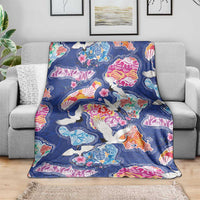 Hawaiian and Japanese Culture Together Blanket Hawaiian Archipelago Shape Sea Animals
