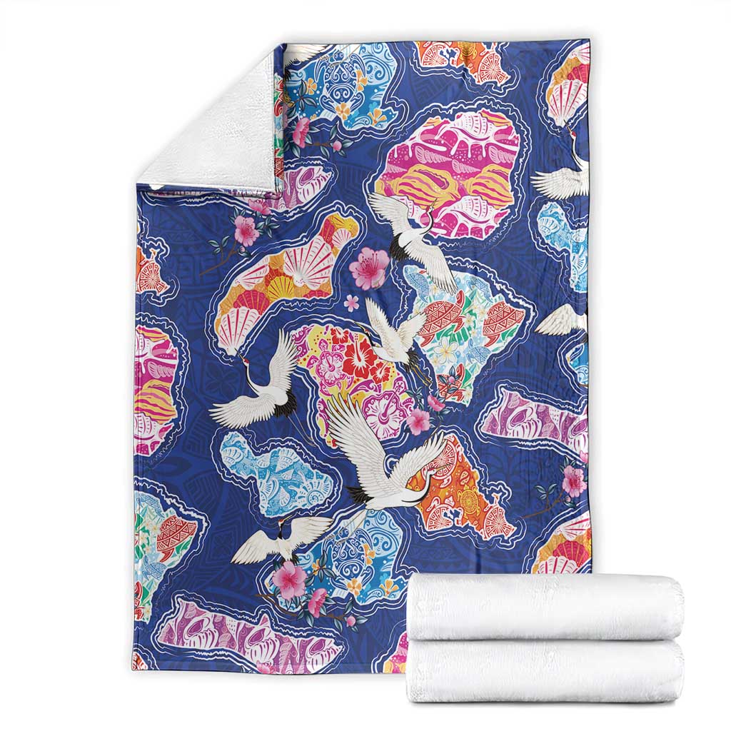 Hawaiian and Japanese Culture Together Blanket Hawaiian Archipelago Shape Sea Animals