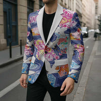 Hawaiian and Japanese Culture Together Blazer Hawaiian Archipelago Shape Sea Animals