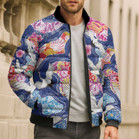 Hawaiian and Japanese Culture Together Bomber Puffer Jacket Hawaiian Archipelago Shape Sea Animals