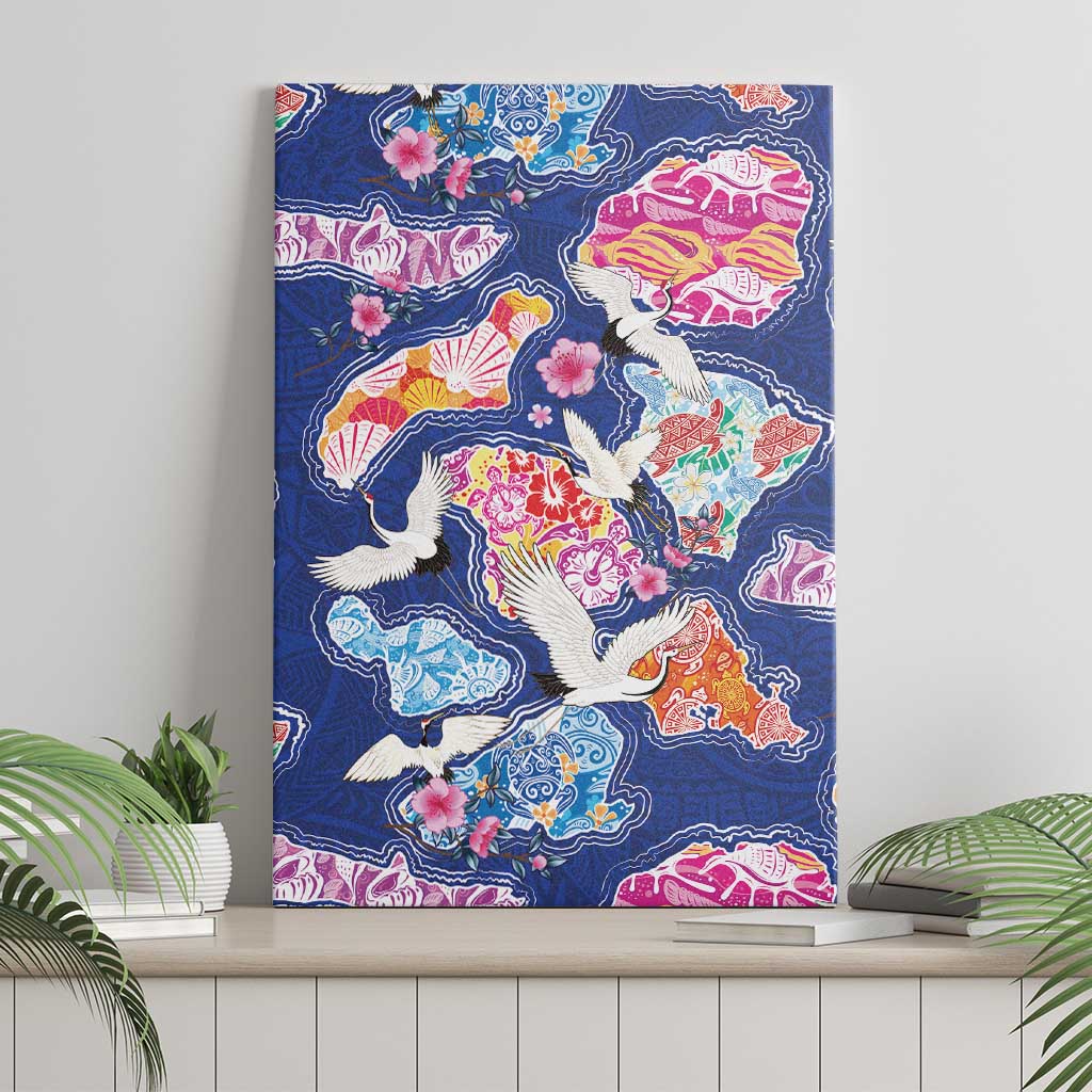 Hawaiian and Japanese Culture Together Canvas Wall Art Hawaiian Archipelago Shape Sea Animals
