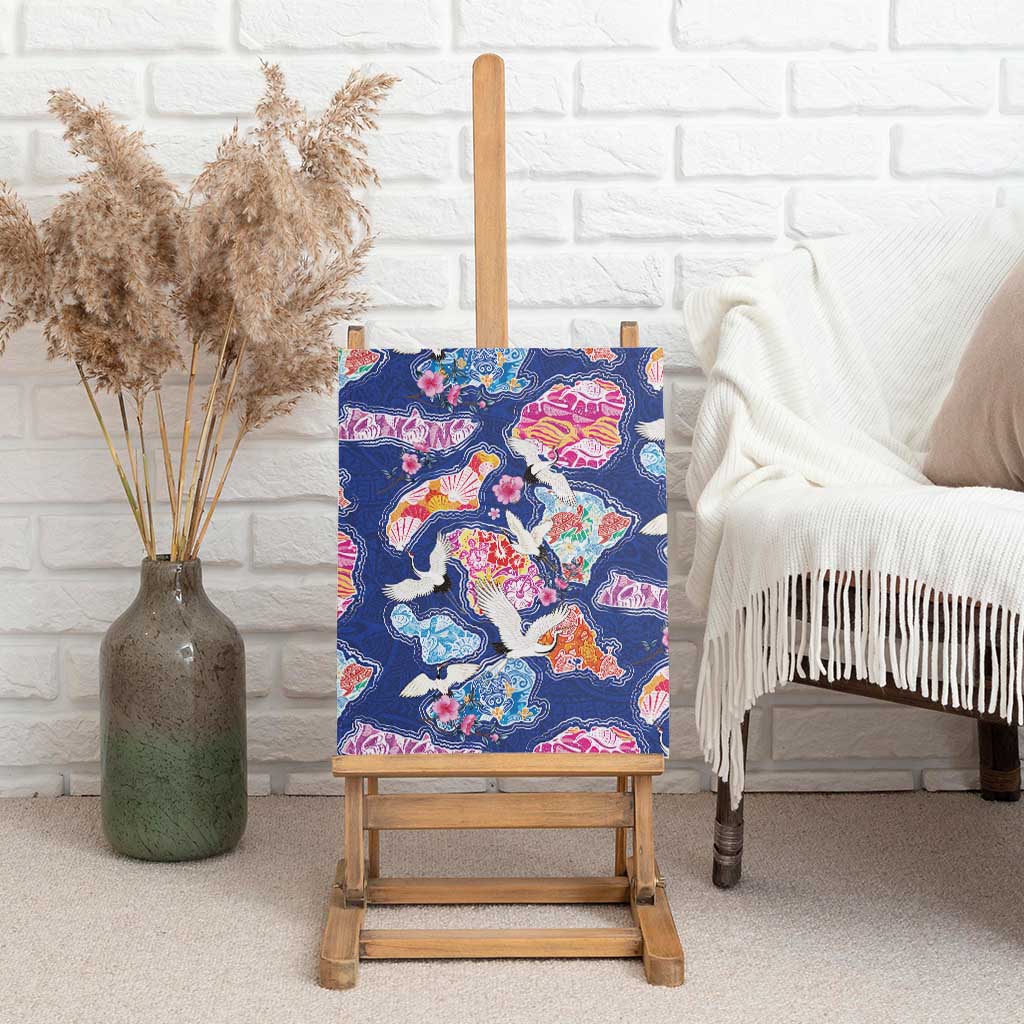 Hawaiian and Japanese Culture Together Canvas Wall Art Hawaiian Archipelago Shape Sea Animals