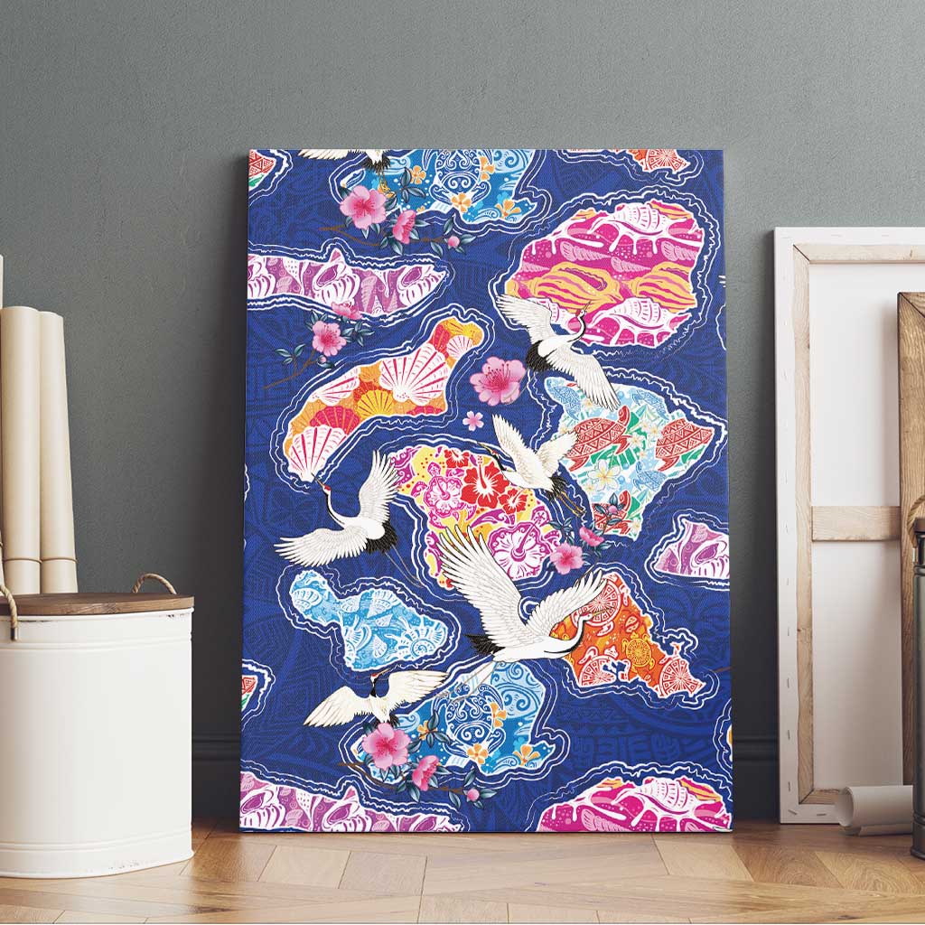Hawaiian and Japanese Culture Together Canvas Wall Art Hawaiian Archipelago Shape Sea Animals
