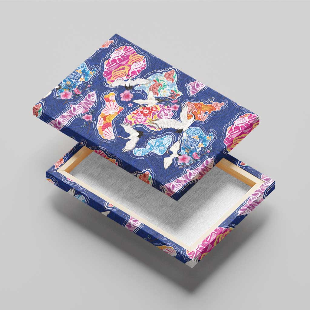 Hawaiian and Japanese Culture Together Canvas Wall Art Hawaiian Archipelago Shape Sea Animals