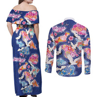Hawaiian and Japanese Culture Together Couples Matching Off Shoulder Maxi Dress and Long Sleeve Button Shirt Hawaiian Archipelago Shape Sea Animals LT03 - Polynesian Pride