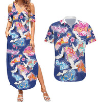 Hawaiian and Japanese Culture Together Couples Matching Summer Maxi Dress and Hawaiian Shirt Hawaiian Archipelago Shape Sea Animals LT03 Multicolor - Polynesian Pride
