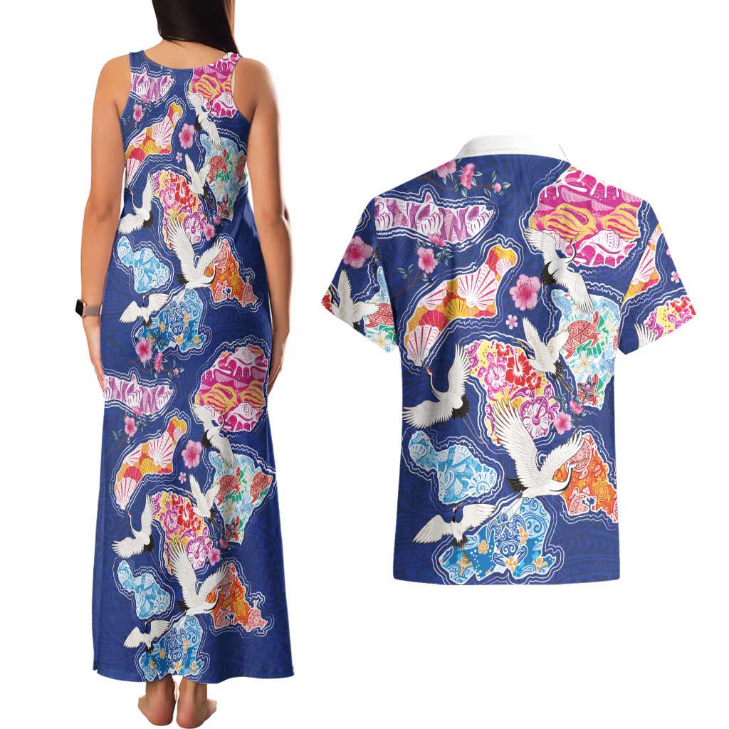 Hawaiian and Japanese Culture Together Couples Matching Tank Maxi Dress and Hawaiian Shirt Hawaiian Archipelago Shape Sea Animals LT03 - Polynesian Pride