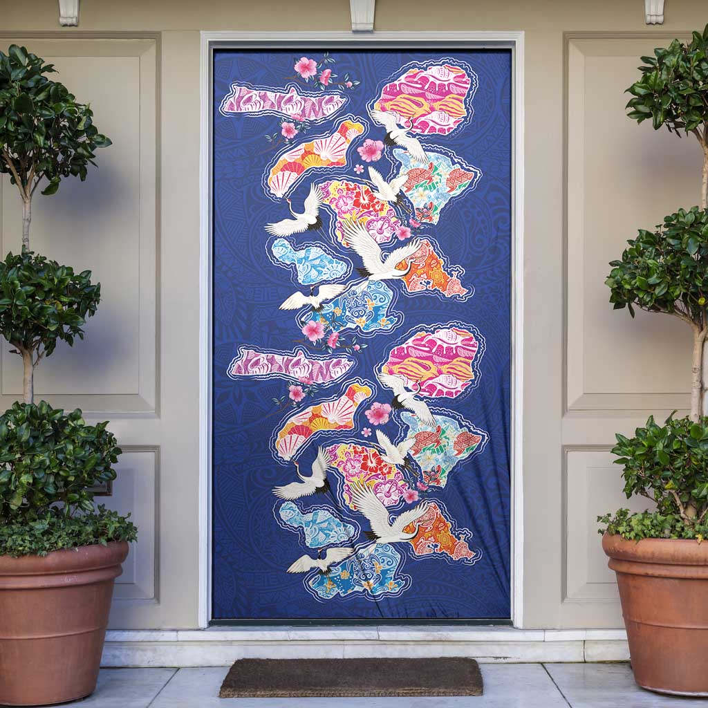 Hawaiian and Japanese Culture Together Door Cover Hawaiian Archipelago Shape Sea Animals