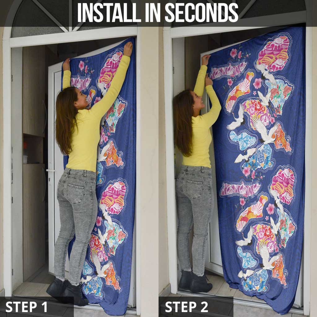 Hawaiian and Japanese Culture Together Door Cover Hawaiian Archipelago Shape Sea Animals