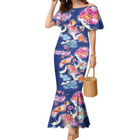 Hawaiian and Japanese Culture Together Family Matching Mermaid Dress and Hawaiian Shirt Hawaiian Archipelago Shape Sea Animals LT03 Mom's Dress Multicolor - Polynesian Pride