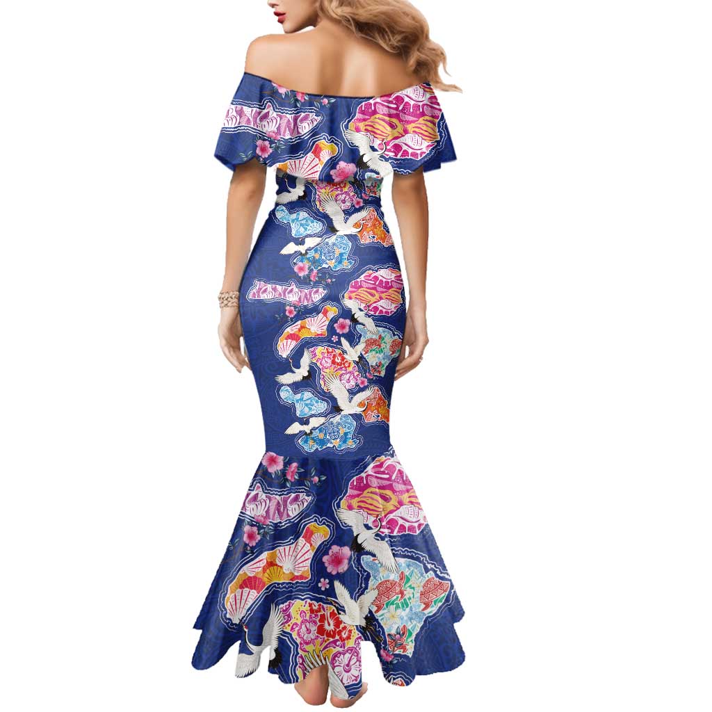 Hawaiian and Japanese Culture Together Family Matching Mermaid Dress and Hawaiian Shirt Hawaiian Archipelago Shape Sea Animals LT03 - Polynesian Pride