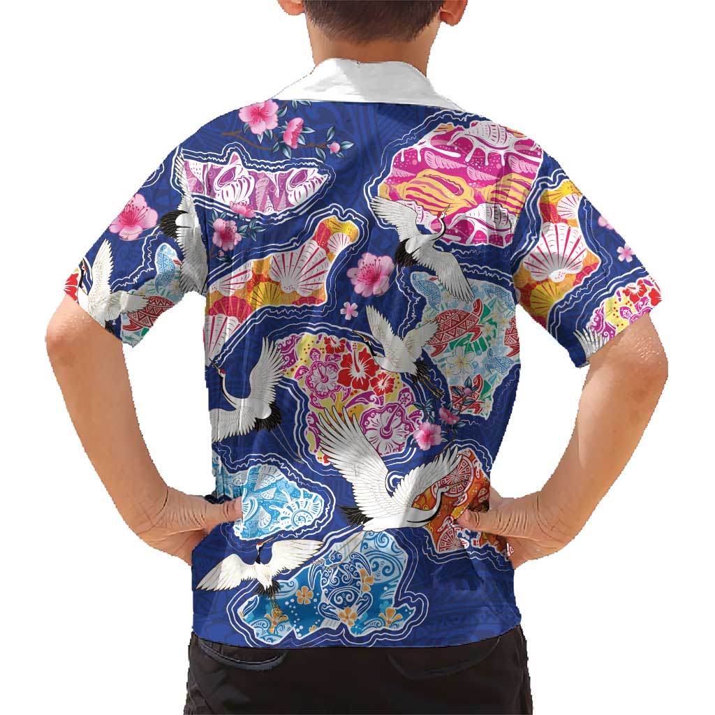 Hawaiian and Japanese Culture Together Family Matching Off The Shoulder Long Sleeve Dress and Hawaiian Shirt Hawaiian Archipelago Shape Sea Animals LT03 - Polynesian Pride