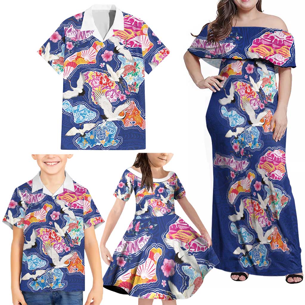 Hawaiian and Japanese Culture Together Family Matching Off Shoulder Maxi Dress and Hawaiian Shirt Hawaiian Archipelago Shape Sea Animals LT03 - Polynesian Pride