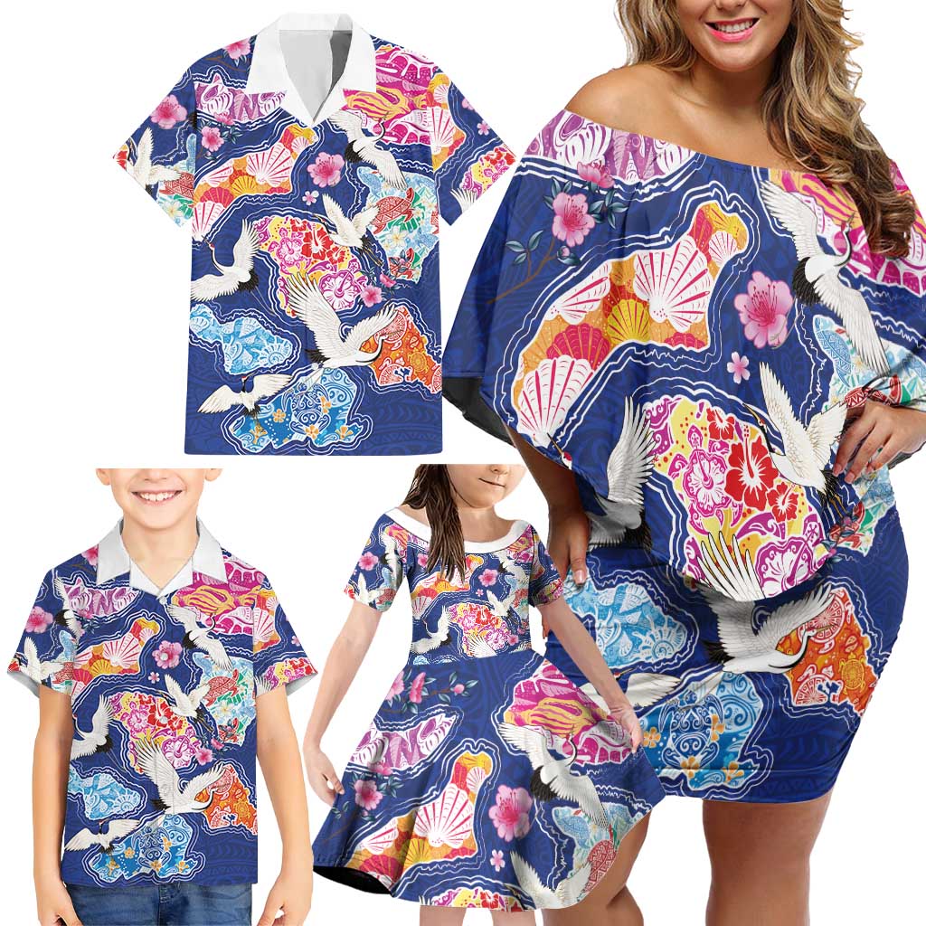 Hawaiian and Japanese Culture Together Family Matching Off Shoulder Short Dress and Hawaiian Shirt Hawaiian Archipelago Shape Sea Animals LT03 - Polynesian Pride
