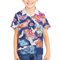 Hawaiian and Japanese Culture Together Family Matching Off Shoulder Short Dress and Hawaiian Shirt Hawaiian Archipelago Shape Sea Animals LT03 Son's Shirt Multicolor - Polynesian Pride