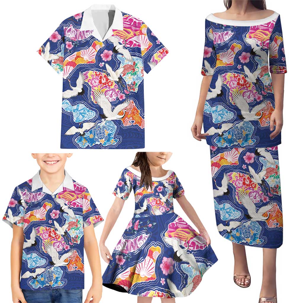 Hawaiian and Japanese Culture Together Family Matching Puletasi and Hawaiian Shirt Hawaiian Archipelago Shape Sea Animals LT03 - Polynesian Pride