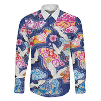 Hawaiian and Japanese Culture Together Family Matching Puletasi and Hawaiian Shirt Hawaiian Archipelago Shape Sea Animals LT03 Dad's Shirt - Long Sleeve Multicolor - Polynesian Pride