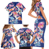 Hawaiian and Japanese Culture Together Family Matching Short Sleeve Bodycon Dress and Hawaiian Shirt Hawaiian Archipelago Shape Sea Animals LT03 - Polynesian Pride