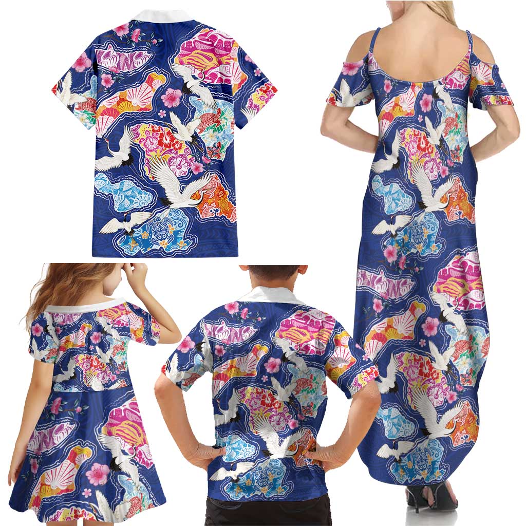 Hawaiian and Japanese Culture Together Family Matching Summer Maxi Dress and Hawaiian Shirt Hawaiian Archipelago Shape Sea Animals LT03 - Polynesian Pride