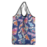 Hawaiian and Japanese Culture Together Grocery Bag Hawaiian Archipelago Shape Sea Animals