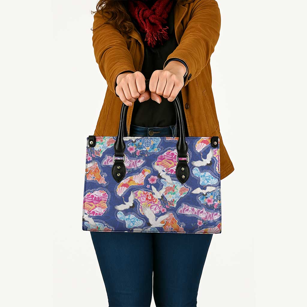 Hawaiian and Japanese Culture Together Leather Bag Hawaiian Archipelago Shape Sea Animals