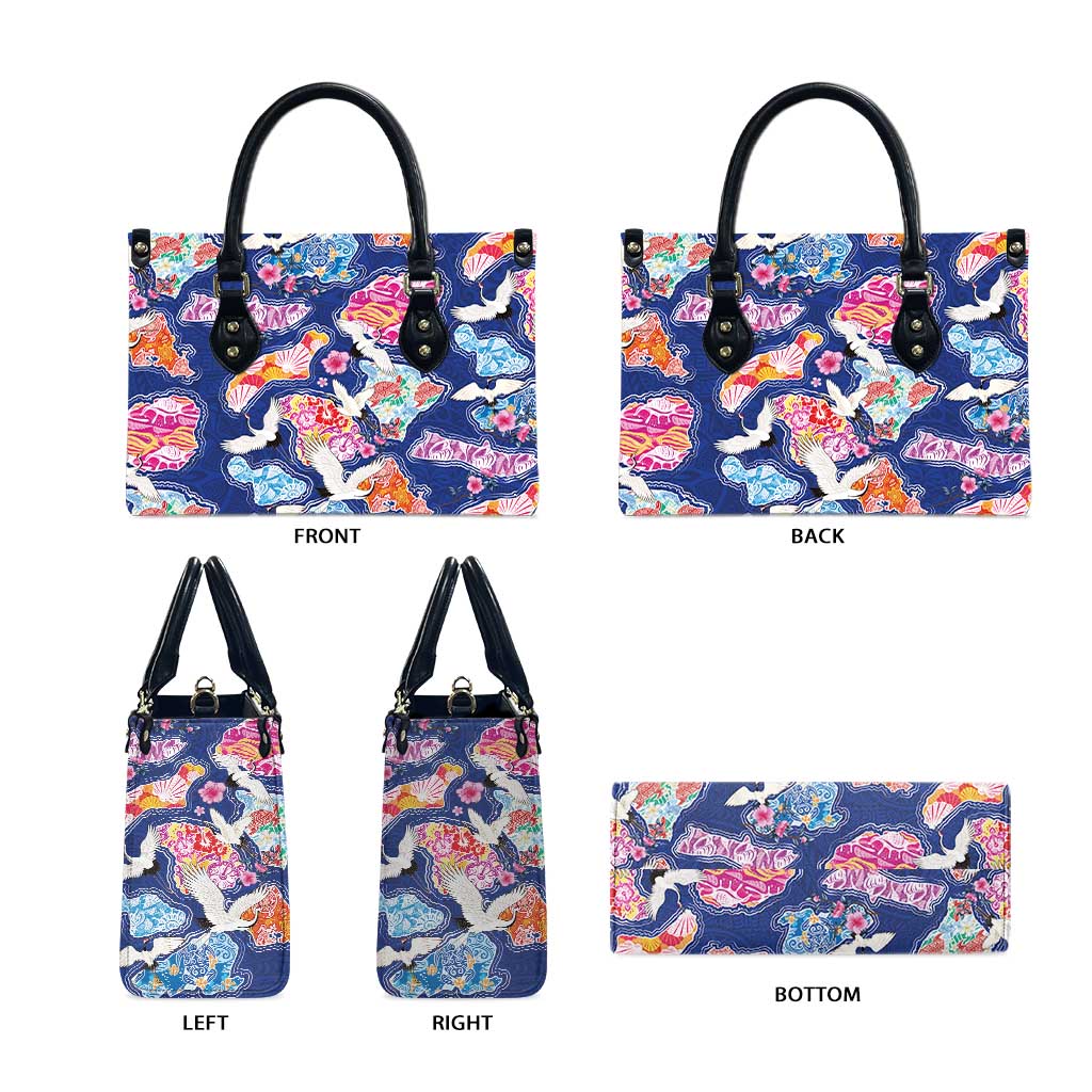 Hawaiian and Japanese Culture Together Leather Bag Hawaiian Archipelago Shape Sea Animals