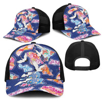 Hawaiian and Japanese Culture Together Mesh Trucker Cap Hawaiian Archipelago Shape Sea Animals