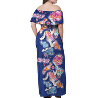 Hawaiian and Japanese Culture Together Off Shoulder Maxi Dress Hawaiian Archipelago Shape Sea Animals