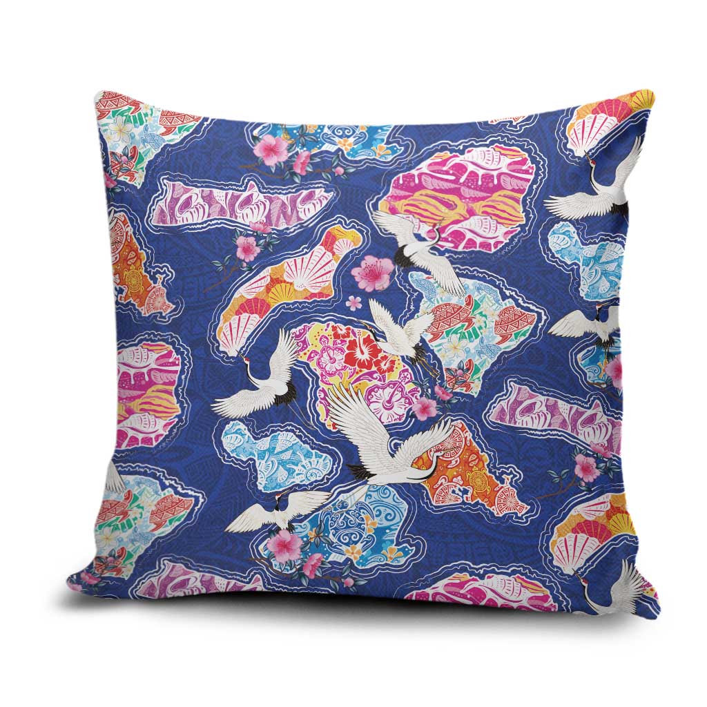 Hawaiian and Japanese Culture Together Pillow Cover Hawaiian Archipelago Shape Sea Animals