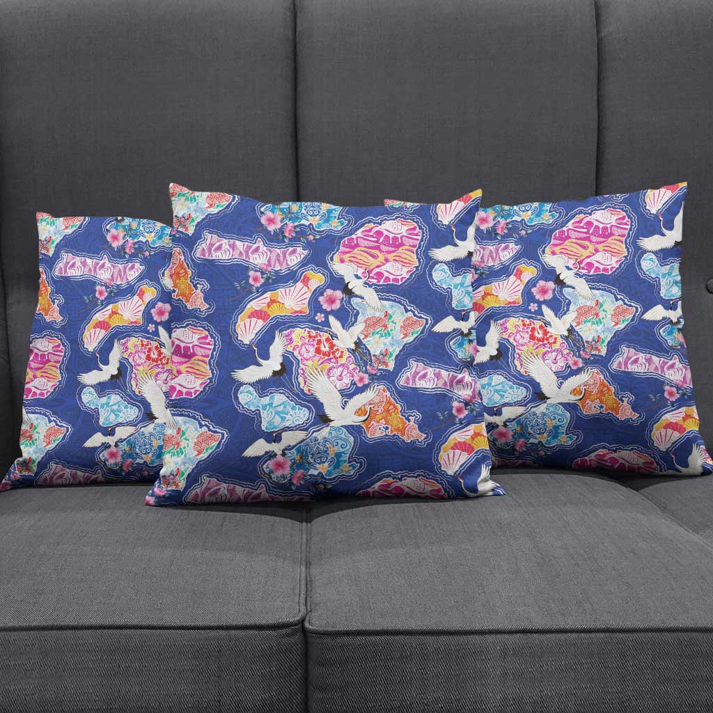 Hawaiian and Japanese Culture Together Pillow Cover Hawaiian Archipelago Shape Sea Animals