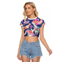 Hawaiian and Japanese Culture Together Raglan Cropped T Shirt Hawaiian Archipelago Shape Sea Animals